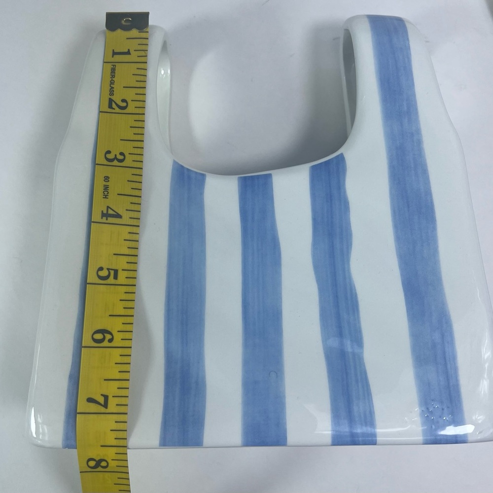 Nautical-Inspired White Ceramic Handbag with Blue Stripes - Elegant Home Décor - Picture 6 of 8